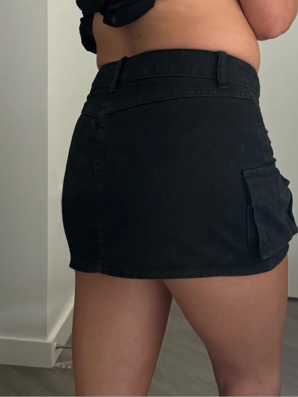 Black Cargo Pocket Denim Mini Skirt